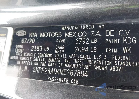 2021 Kia Forte Lxs from USA, damaged, VIN 3KPF24AD4ME267894